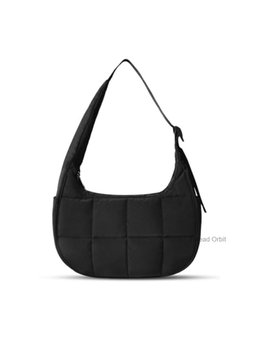 Quilted Nylon Puffer Crescent Shoulder Bag Adjustable Strap Small